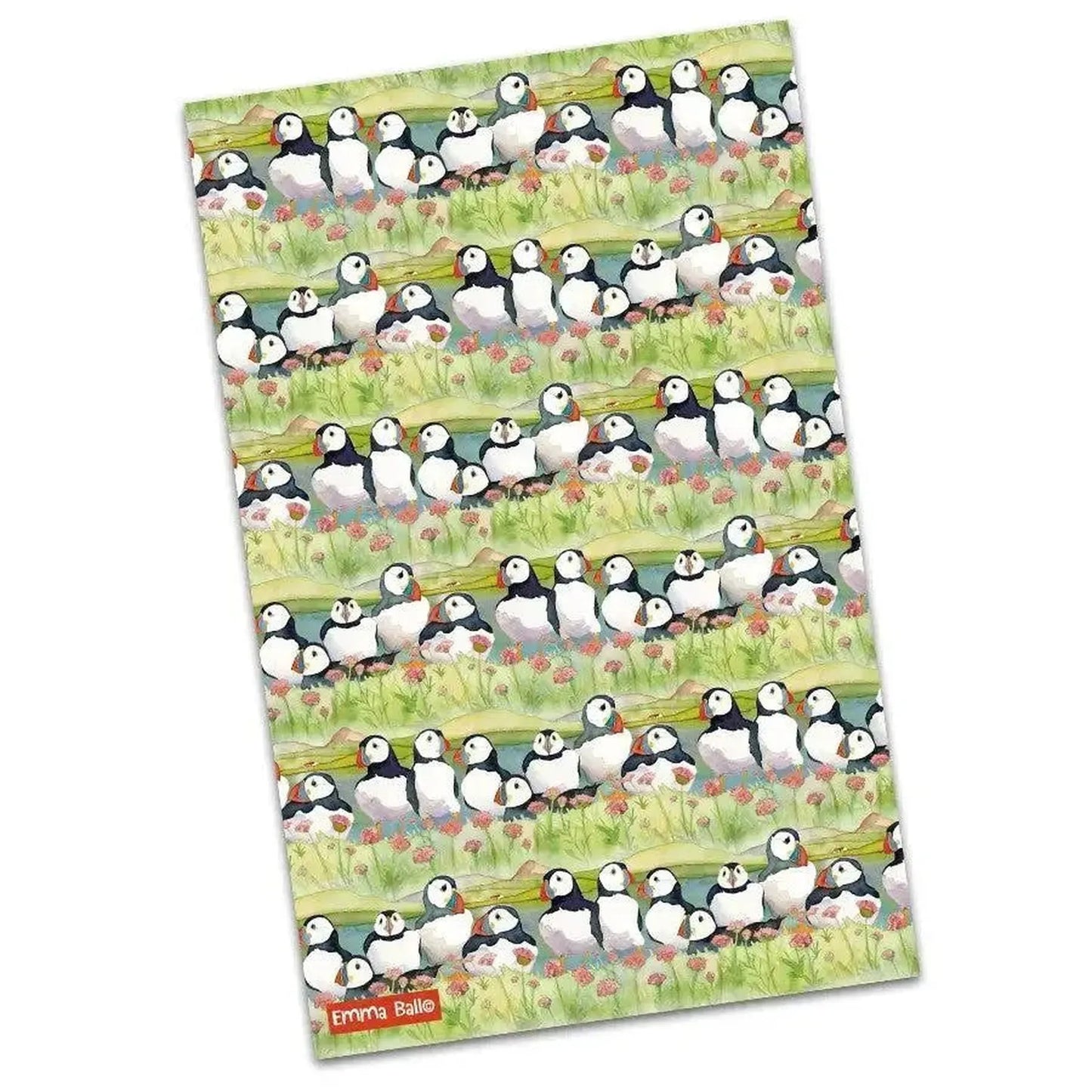 Emma Ball Sea Thrift Puffins Cotton Tea Towel - Shetland Design