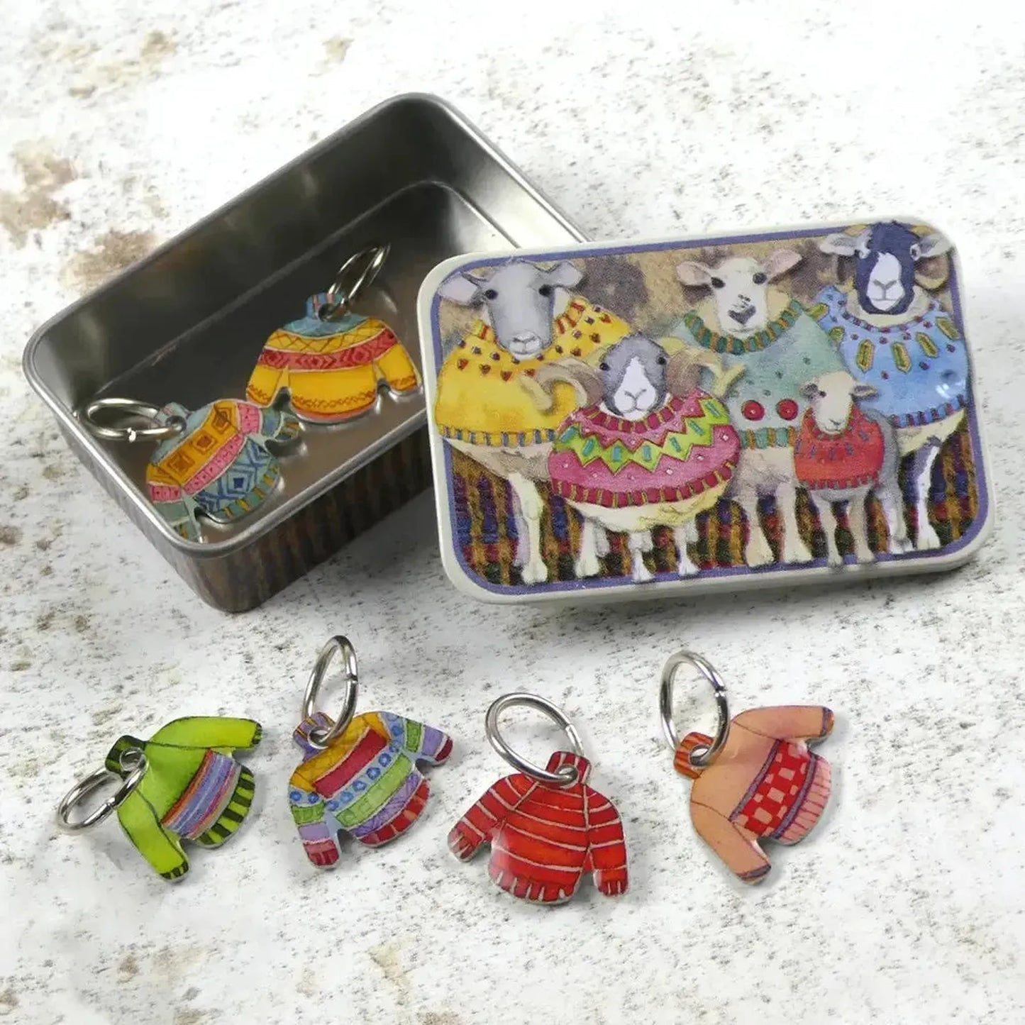 Emma Ball Sheep Tin Stitch Markers - Jumper Shaped Knitting Gift