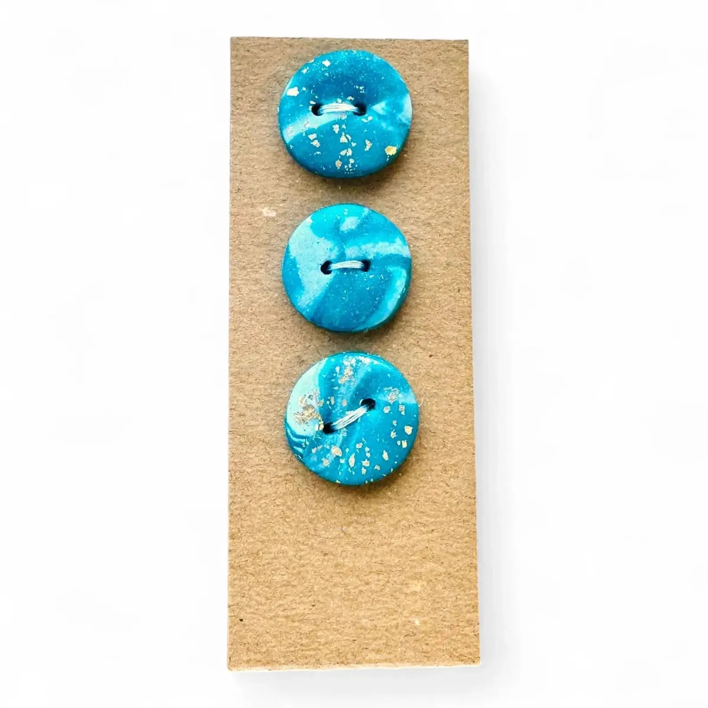 Handmade Clay Buttons – Turquoise Gold Leaf Set of 3