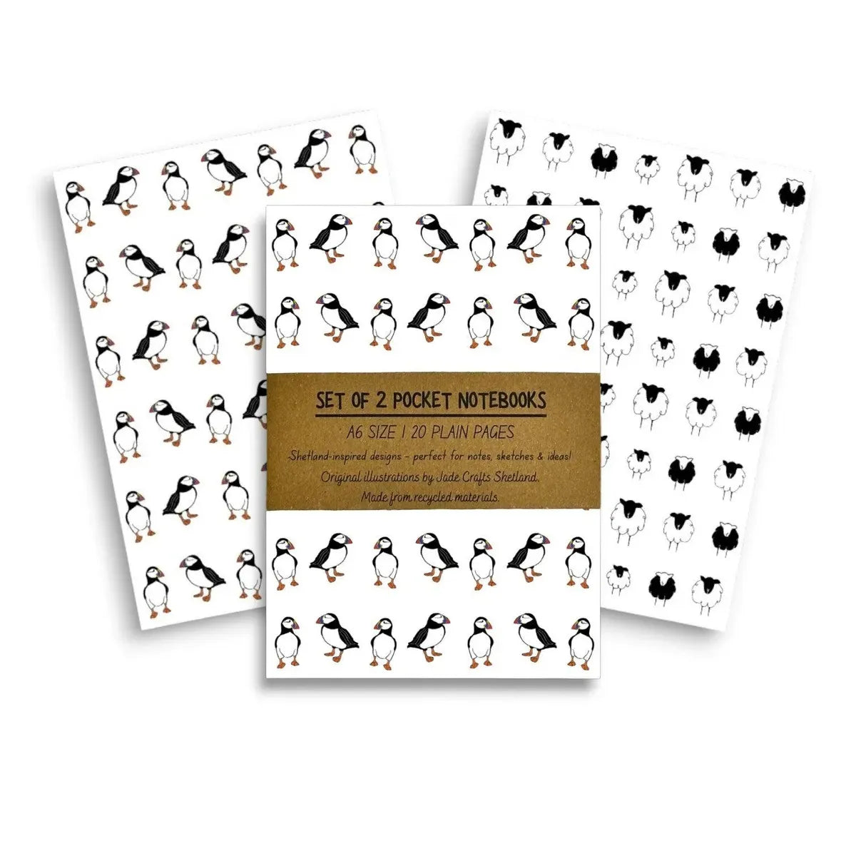 Jade Crafts Shetland A6 Sheep & Puffin Pocket Notebook Set