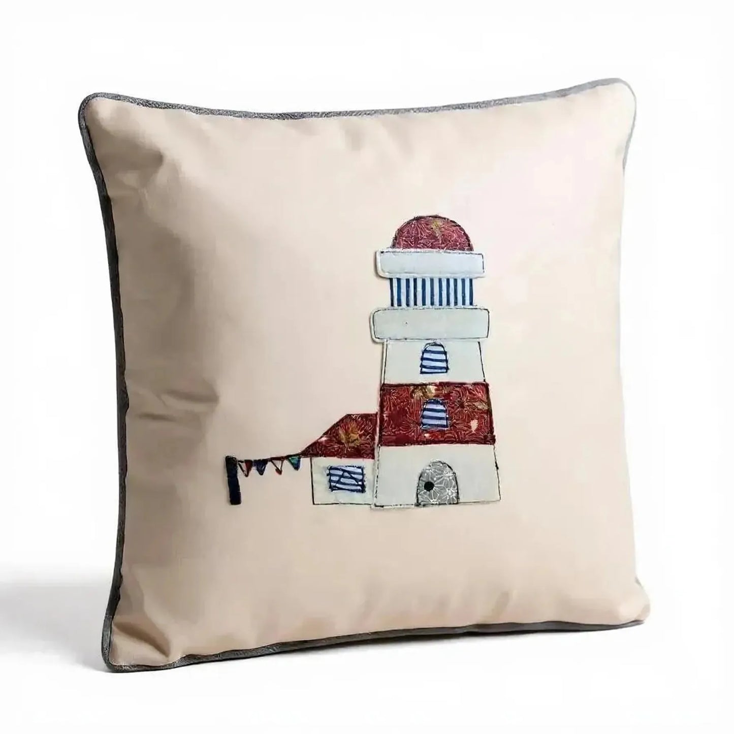 Lighthouse Cushion – Embroidered Appliqué Natural Cotton