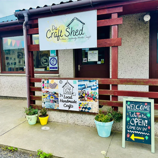 The entrance to Da Craft Shed in Dunrossness, Shetland