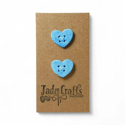 Blue Lace Effect Handmade Heart Buttons – Set of 2