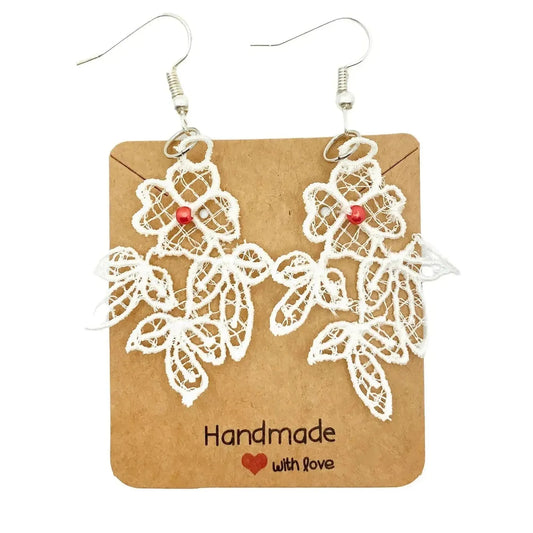 Embroidered Flower Lace Earrings - Silver Plated & Nickel-Free
