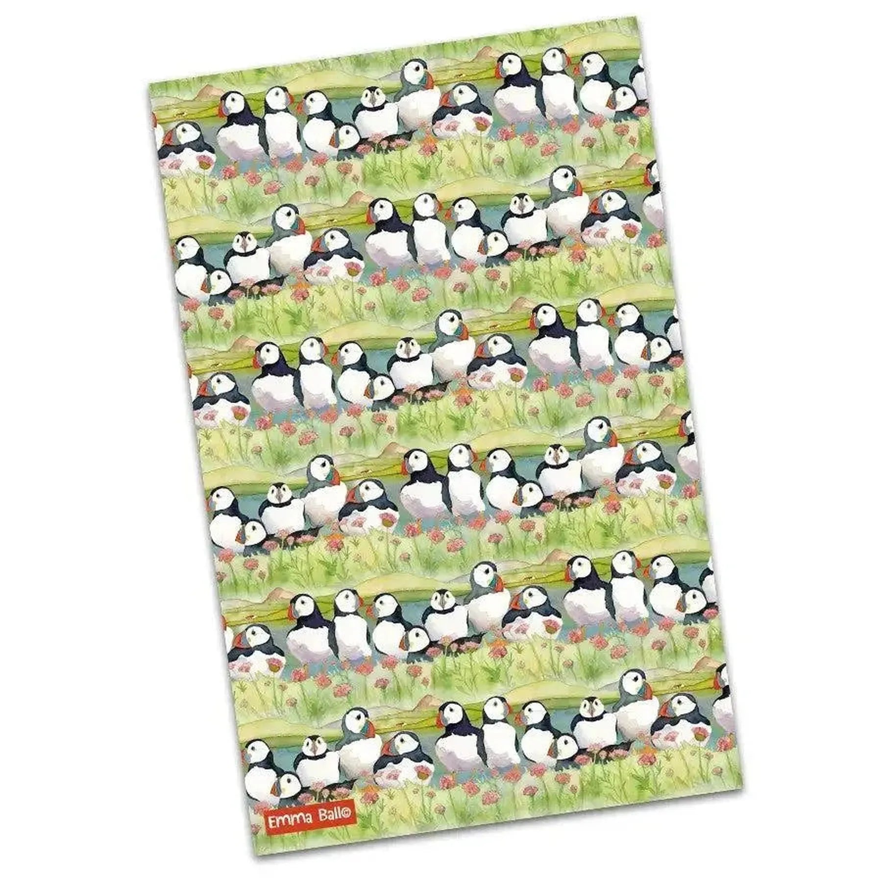Emma Ball Sea Thrift Puffins Cotton Tea Towel - Shetland Design