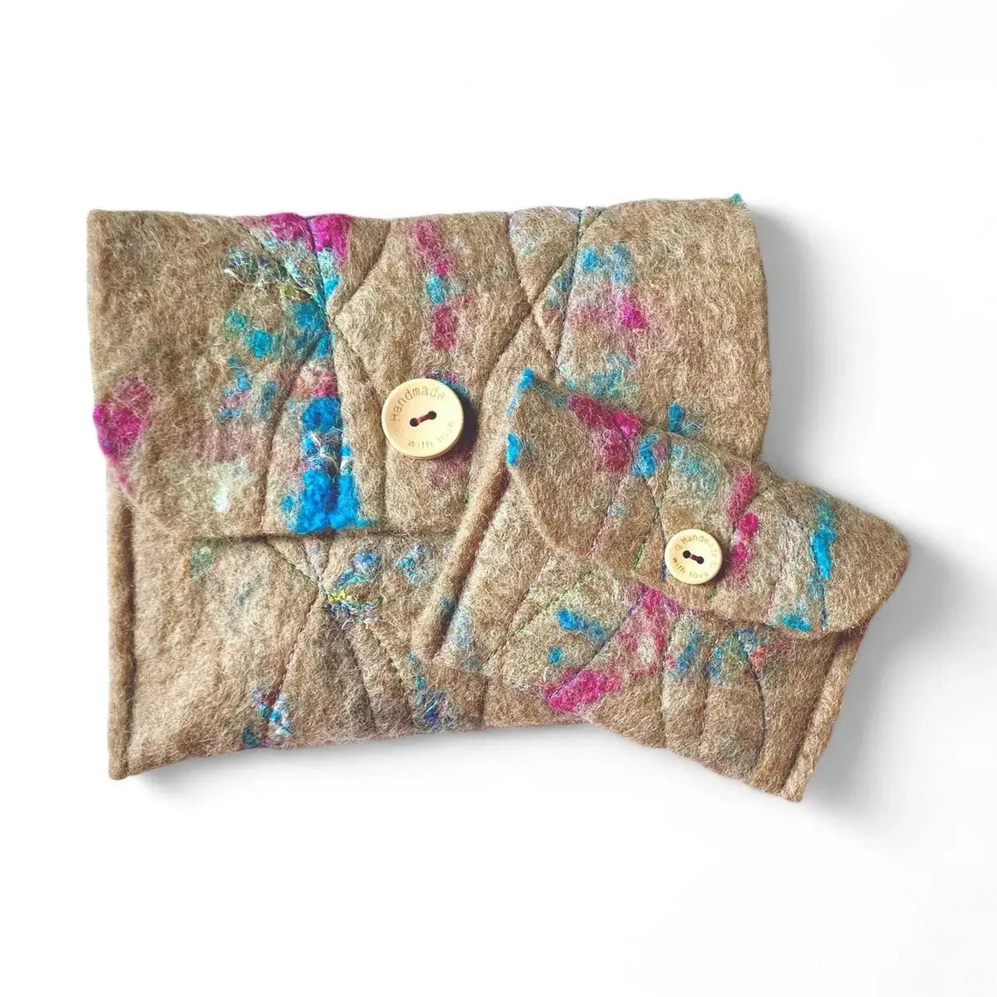 Hand Felted Wild Meadow Felt Clutch Bag & Purse Set