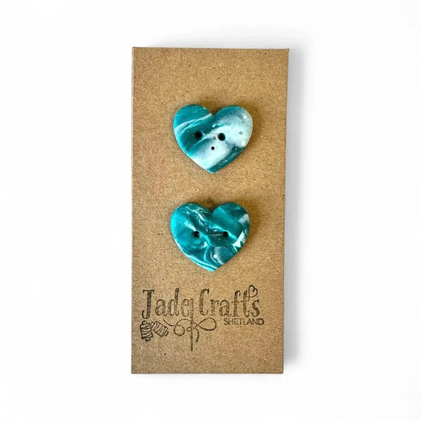 Handmade Ocean Teal & White Heart Buttons - Set of 2