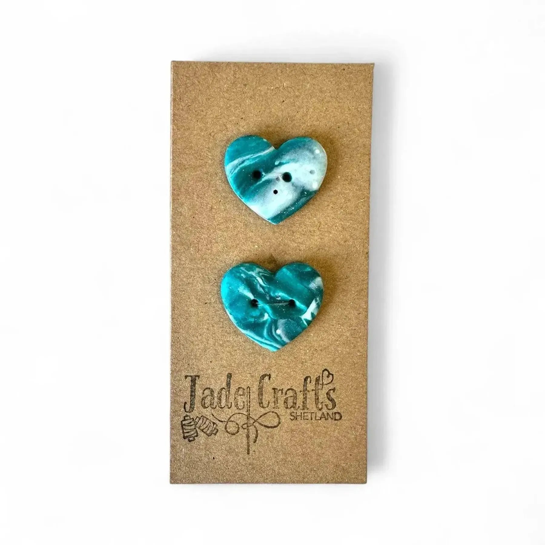Handmade Ocean Teal & White Heart Buttons - Set of 2