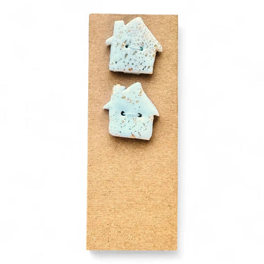 Handmade White & Gold Croft House Clay Buttons – Set of 3