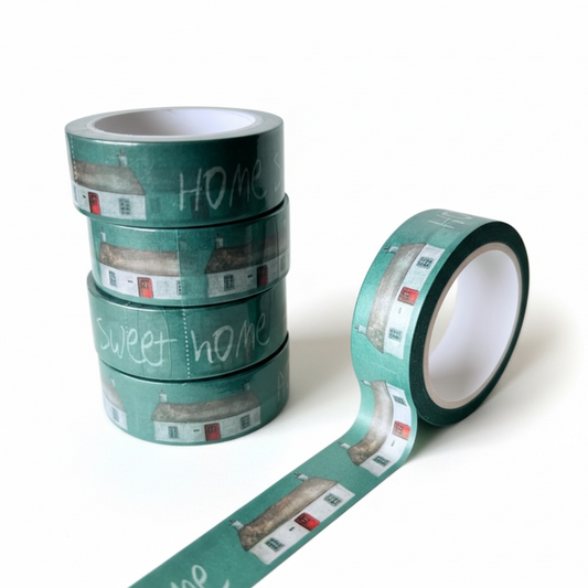 Shetland croft house washi tape with "Home Sweet Home" text.