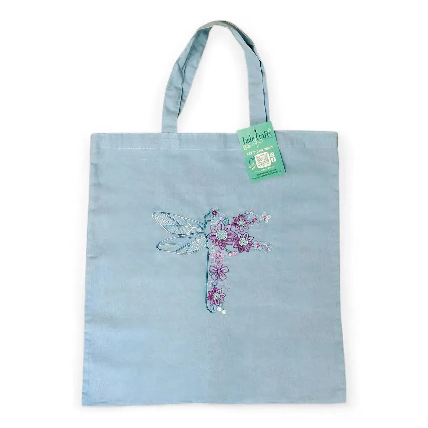 Jade Crafts Shetland Blue Dragonfly Tote Bag – Spring Embroidery