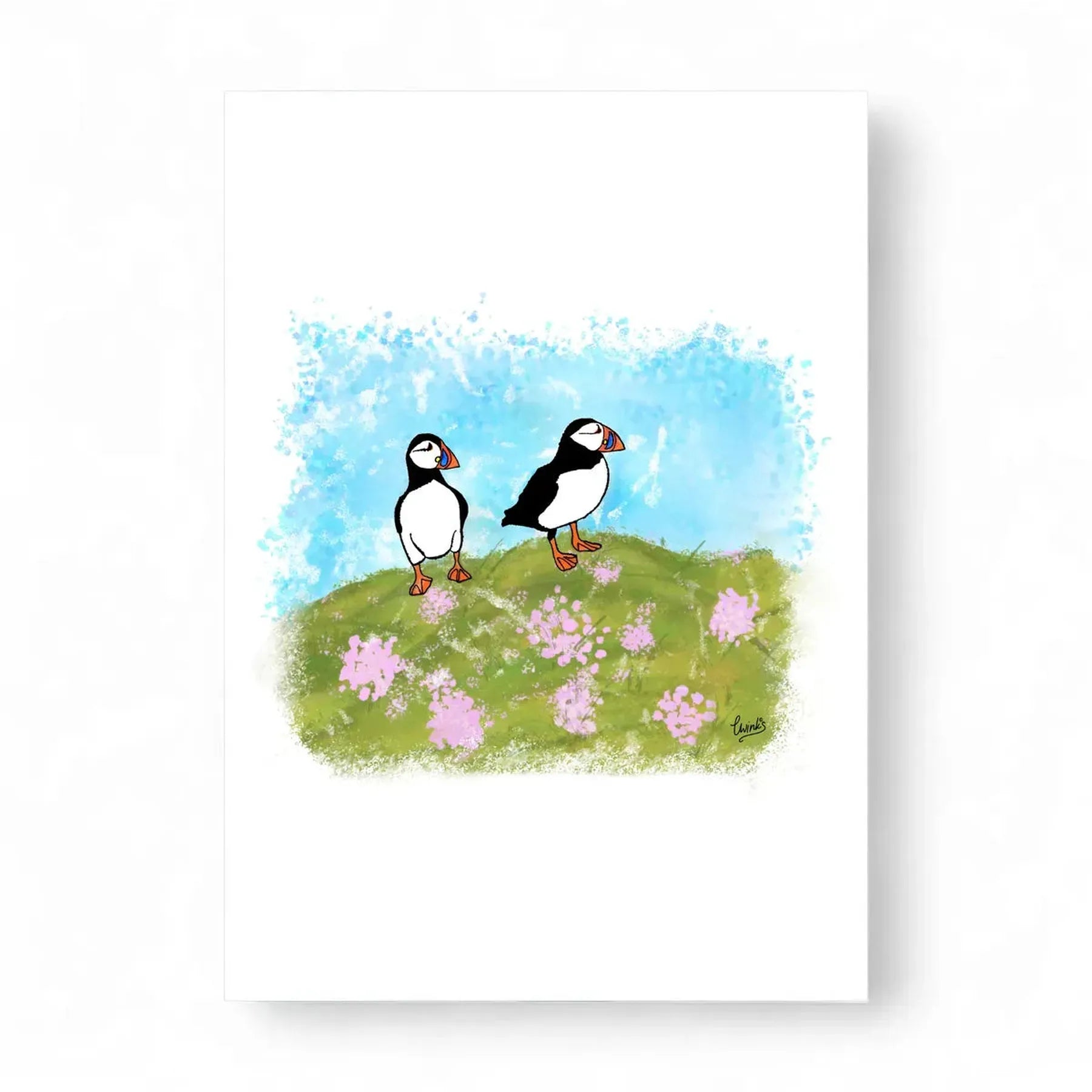 Jade Crafts Shetland Printed Puffins On A Hill Greeting Card
