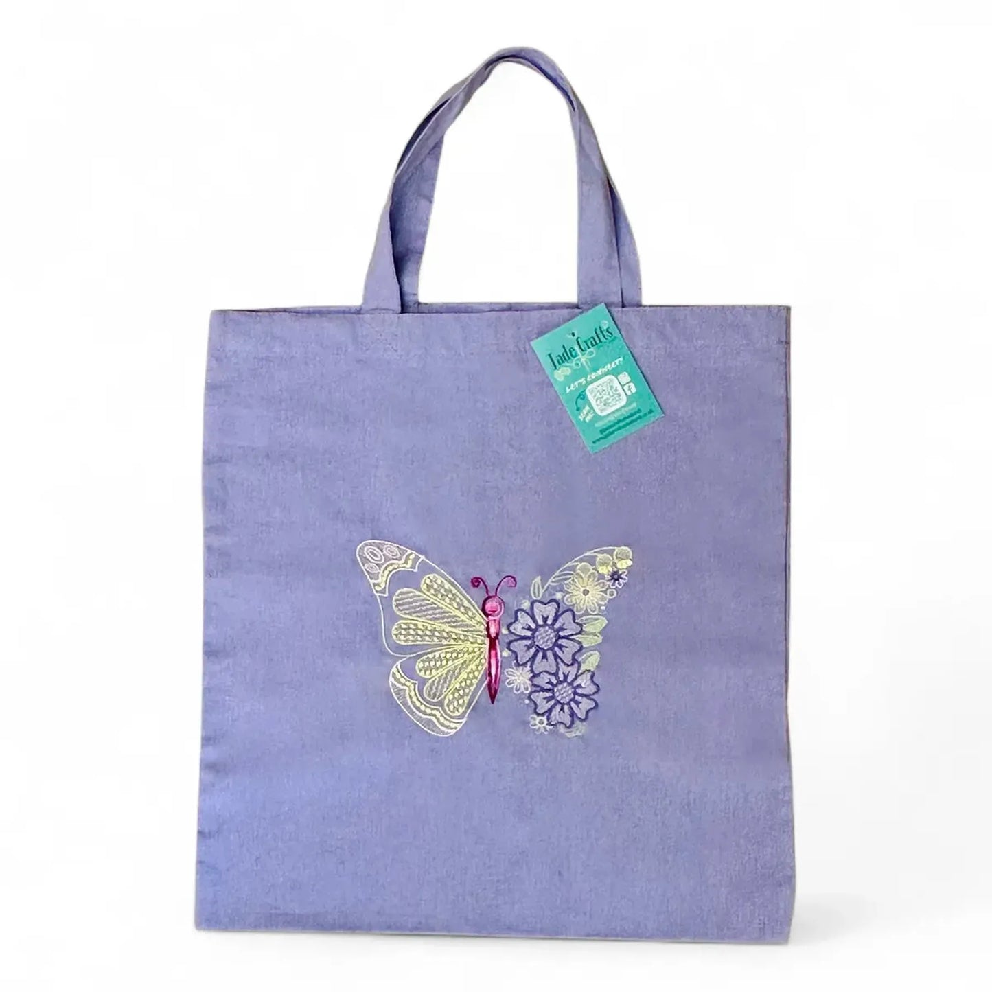 Jade Crafts Shetland Purple Spring Butterfly Embroidered Tote Bag