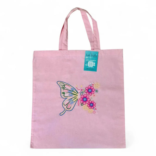 Jade Crafts Shetland Spring Butterfly Pink Embroidered Tote Bag