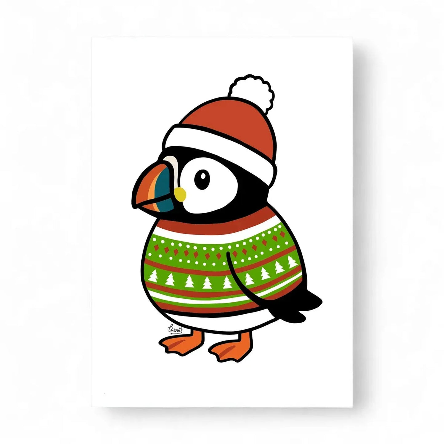 Pete the Puffin Christmas Greeting Card – Fair Isle Jumper
