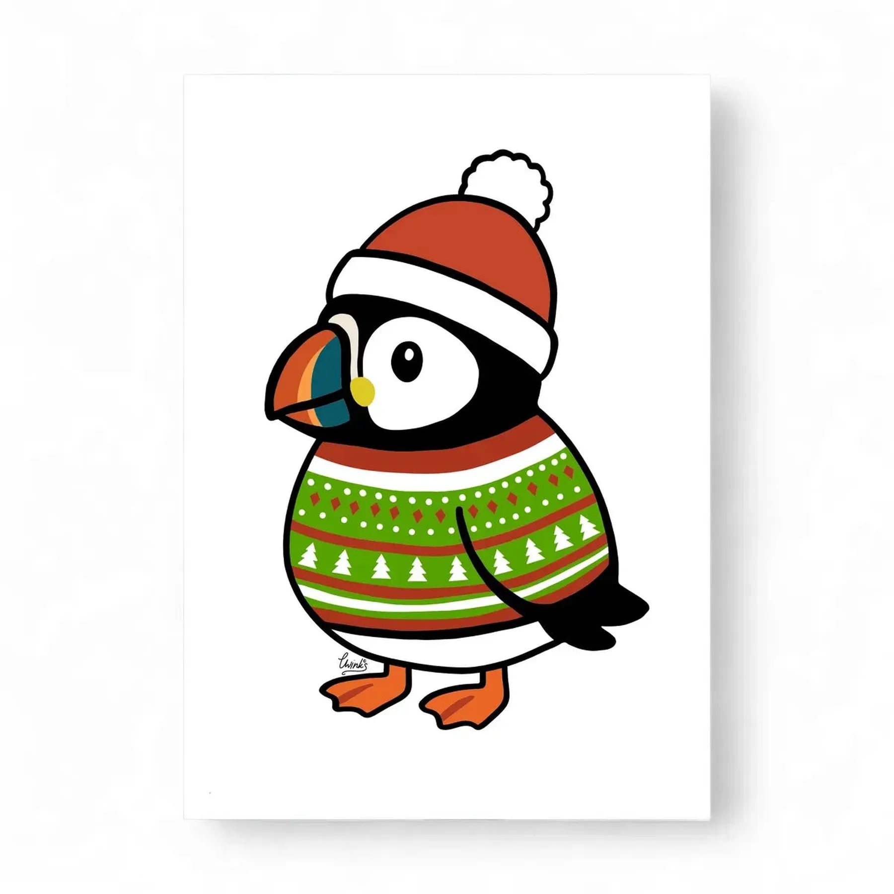 Pete the Puffin Christmas Greeting Card – Fair Isle Jumper