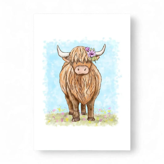 Printed Highland Coo Card – Scottish Design