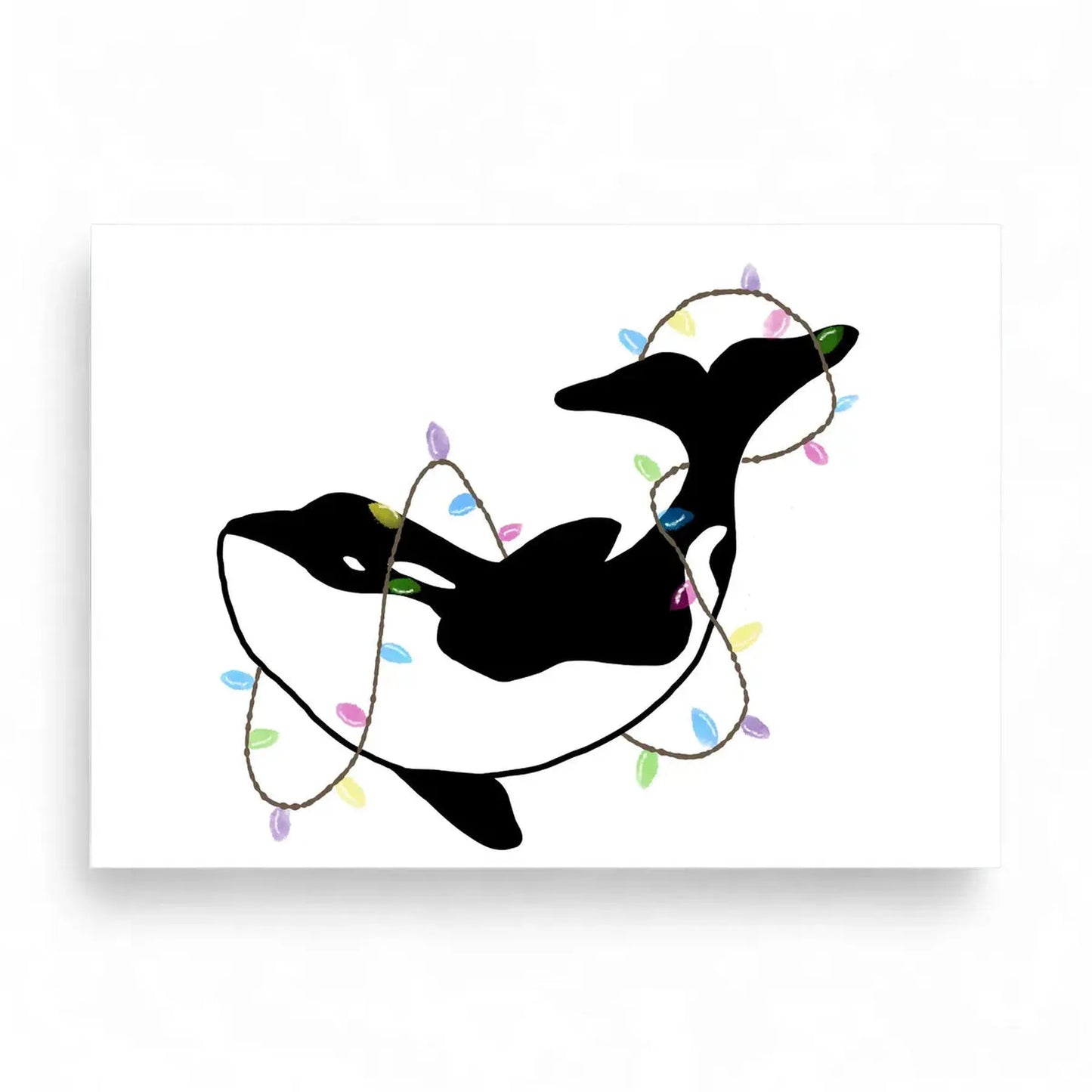 Printed Orca & Christmas Lights Christmas Greeting Card