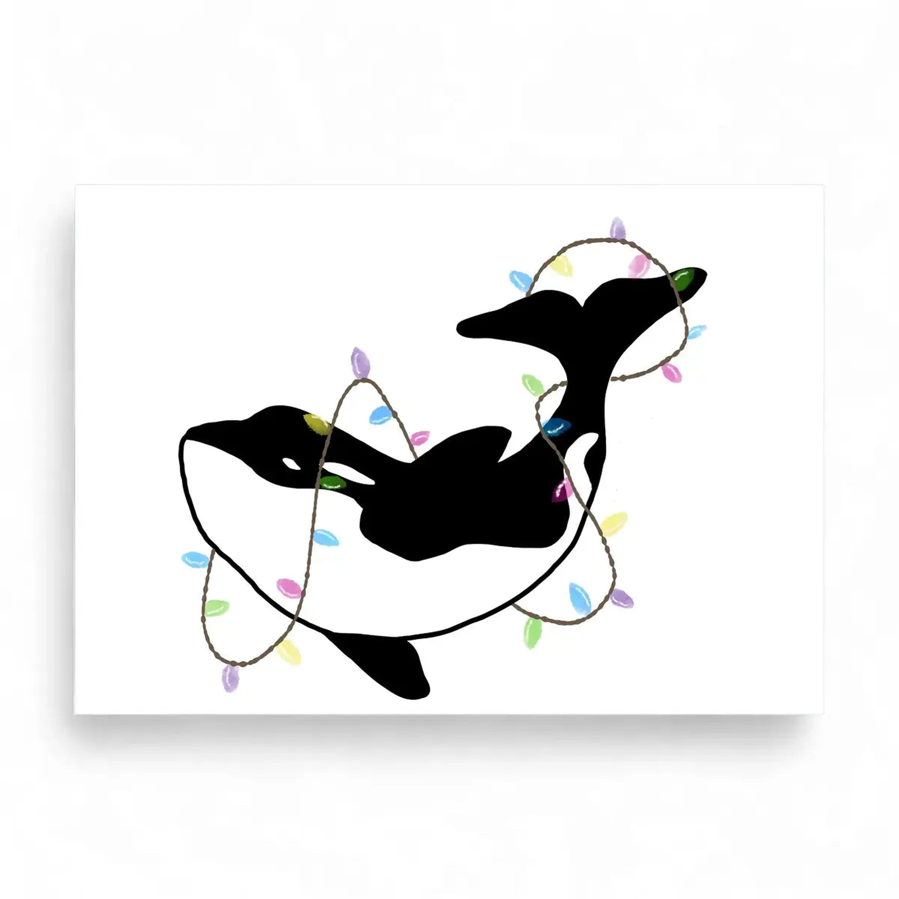 Printed Orca & Christmas Lights Christmas Greeting Card