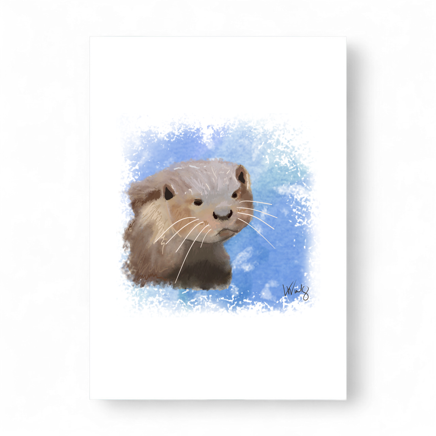 Printed card featuring a watercolor painting of an otter.
