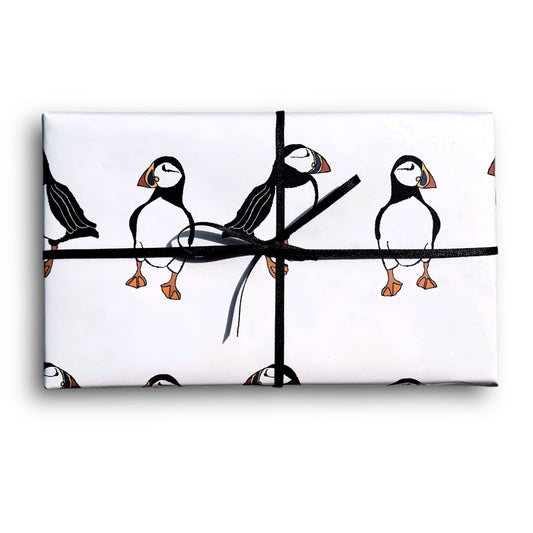 Puffin wrapping paper with Shetland wildlife design.