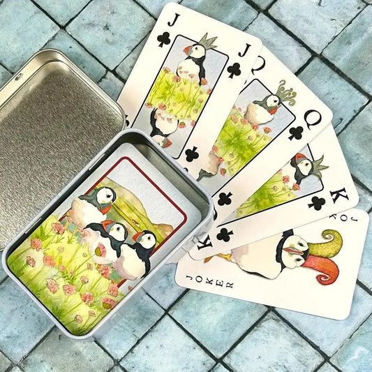 Sea Thrift Puffin Playing Cards by Emma Ball in Tin Box