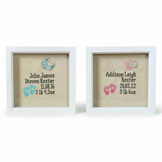 Shetland Baby Birth Embroidery Frame - Handmade Keepsake