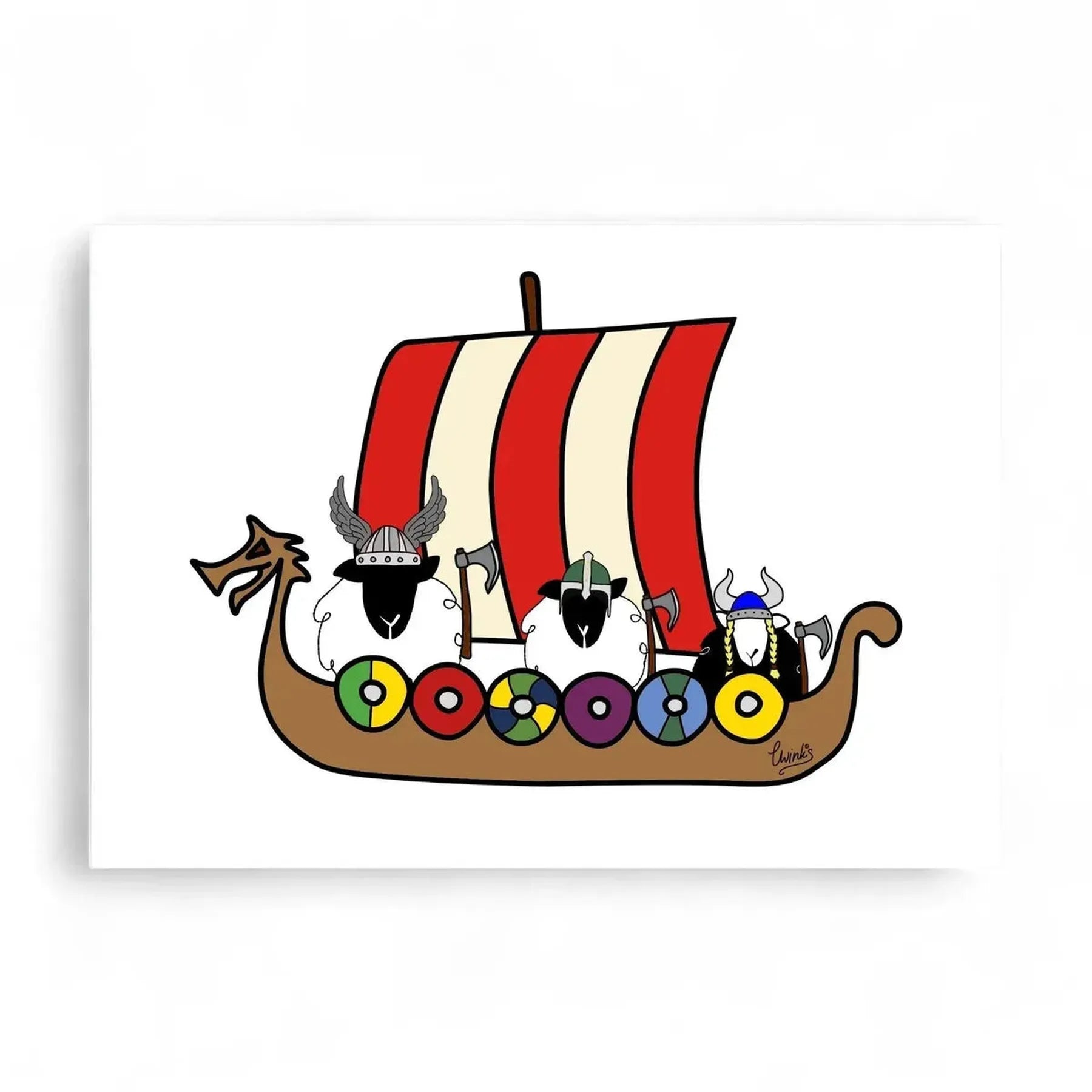 Shetland Sheep Longboat Card - Viking Norse Greeting Card