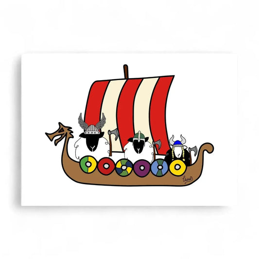 Shetland Sheep Longboat Card - Viking Norse Greeting Card