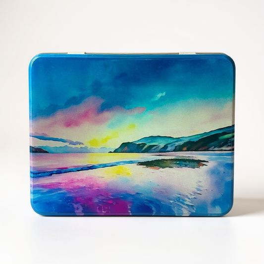 Spiggie Beach jigsaw puzzle with a watercolor coastal landscape.