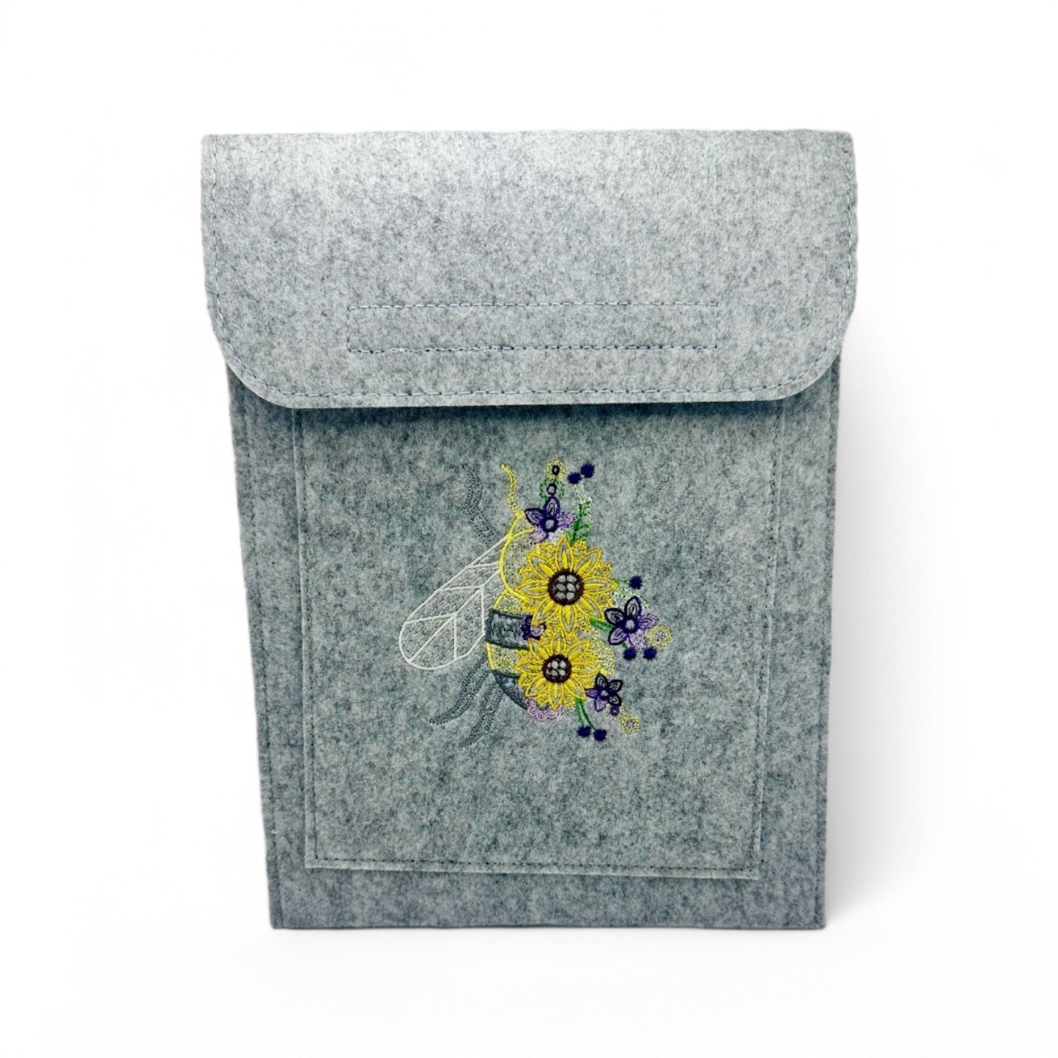 Spring Bee iPad/Tablet Case with embroidered bee and flowers.