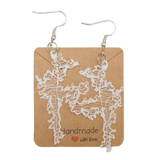White Embroidered Shetland Lace Earrings – Silver Plated, Nickel-Free