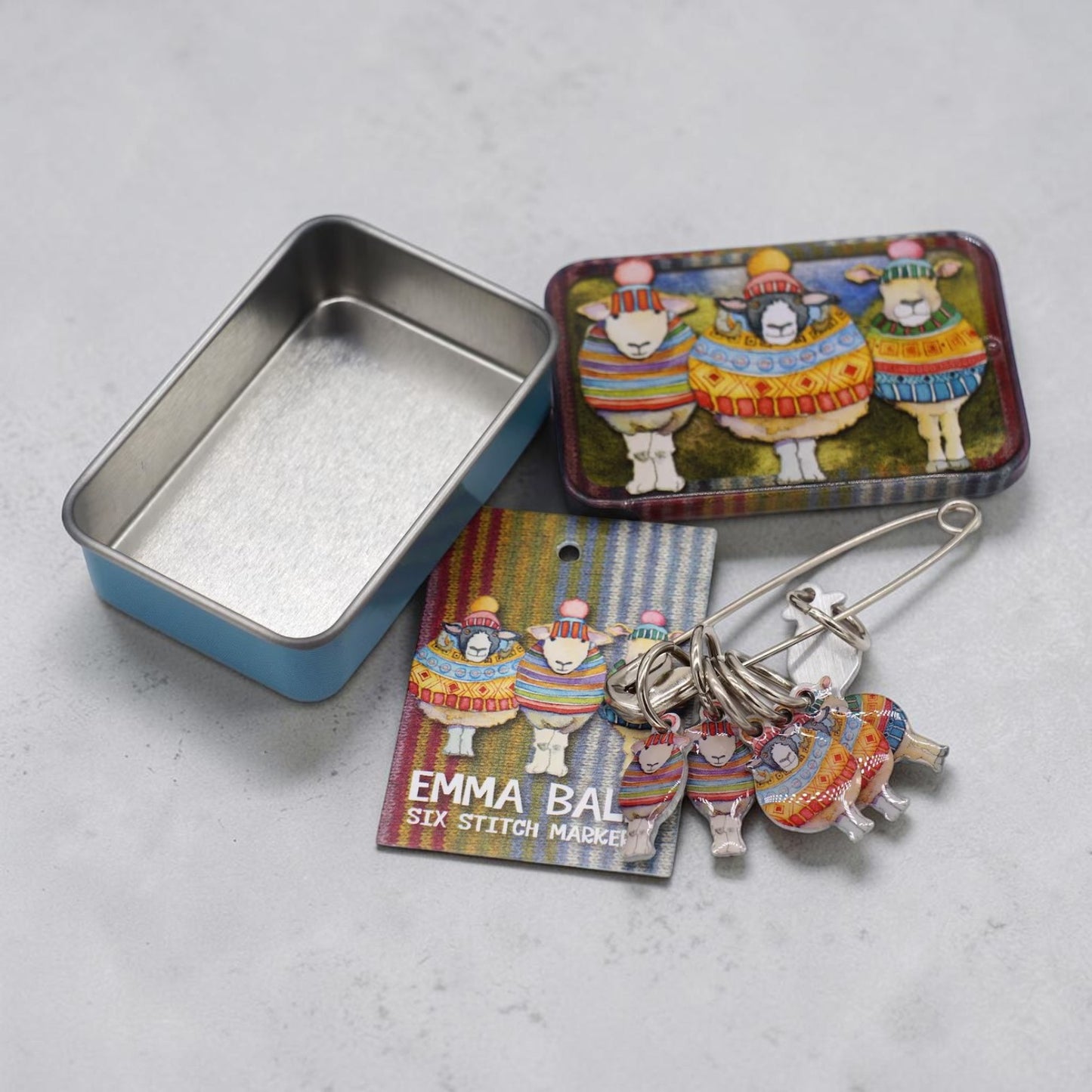Emma Ball Sheep in Stripes Stitch Markers In Tin
